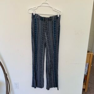 Tribal Print Wide-Leg Pants in Teal and Black